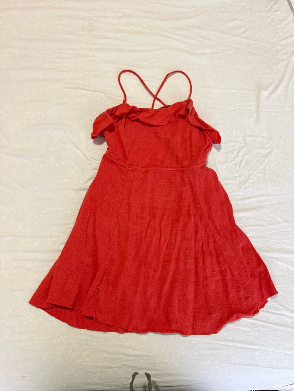 Red Ruffle-Trim Spaghetti Strap Casual Dress